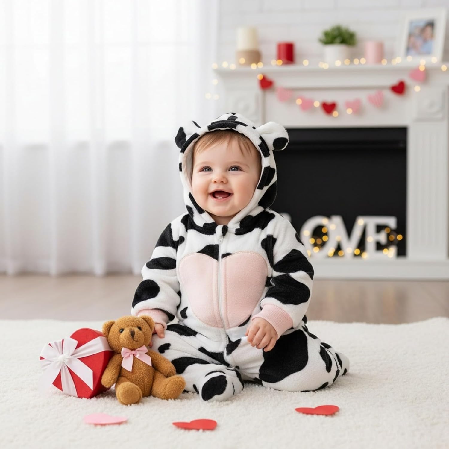 AMAWMW Newborn Baby Girl Winter Outfit Hooded Jumpsuit Infant One Piece Romper Baby Warm Snowsuit Clothes Gifts Set