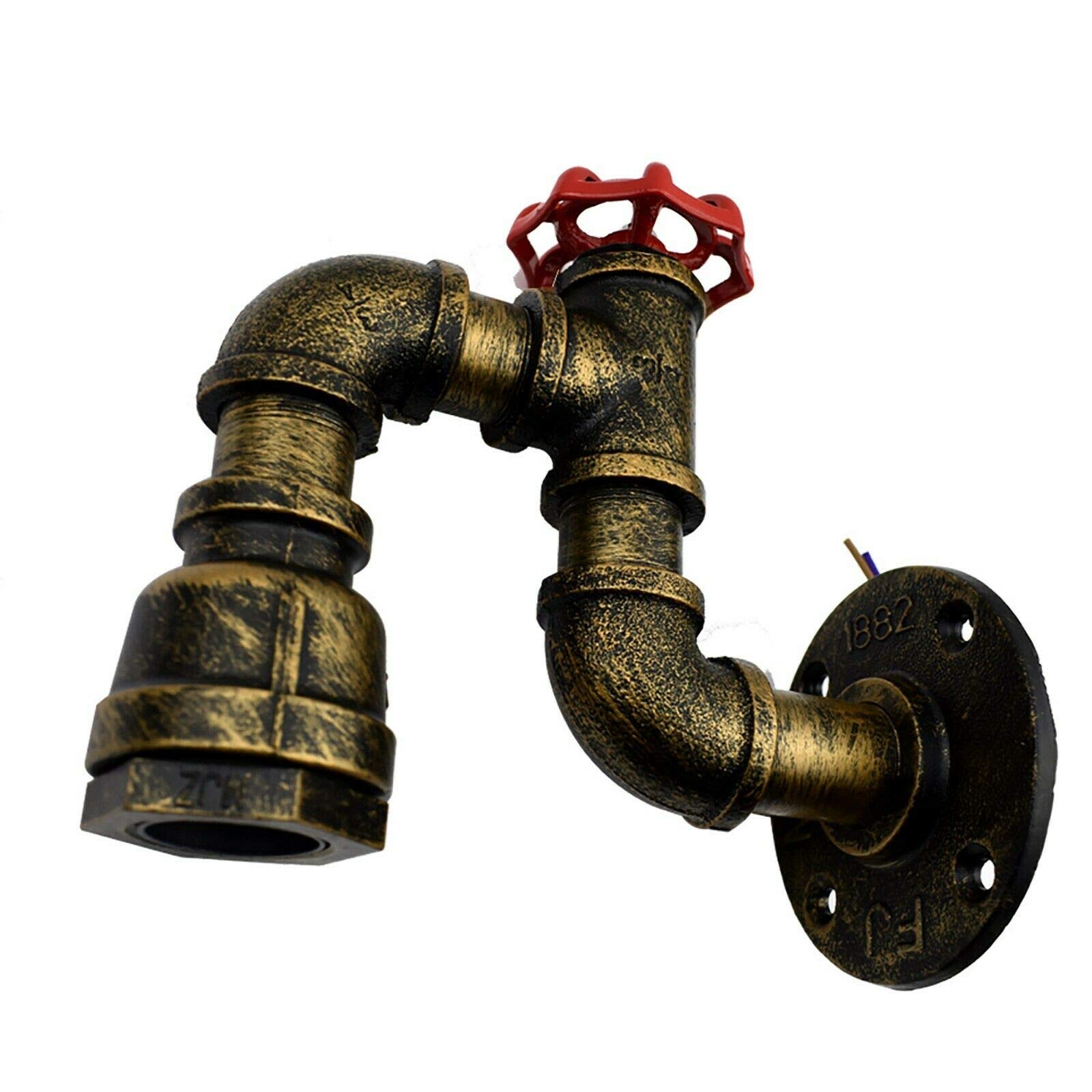 Vintage Retro Mid Century Look Industrial Steampunk Water Pipe Wall Mount Metal Wall Light Rustic Style for Home Pub Bedroom Kitchen Hotel Farmhouse Bar E27 UK (Red Valve Style - Image 3