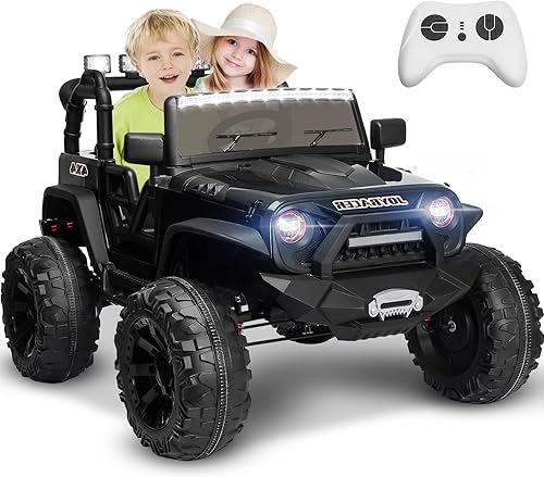 Auto de juguete de 24 V 4 x 4 con 2 plazas, control remoto, motor potente de 4 x 200 W, funciona con batería de 9 Ah, Bluetooth, luces LED,