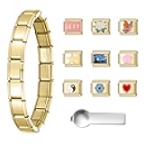 SWEETV Stainless Steel 18 Link Polish Italian Charm Bracelet with 1Pcs Starter Brascelet, 9Pcs/20Pcs Charms and Opening Tools, Classic 9mm Modular Charm, Personalized Jewelry Gift