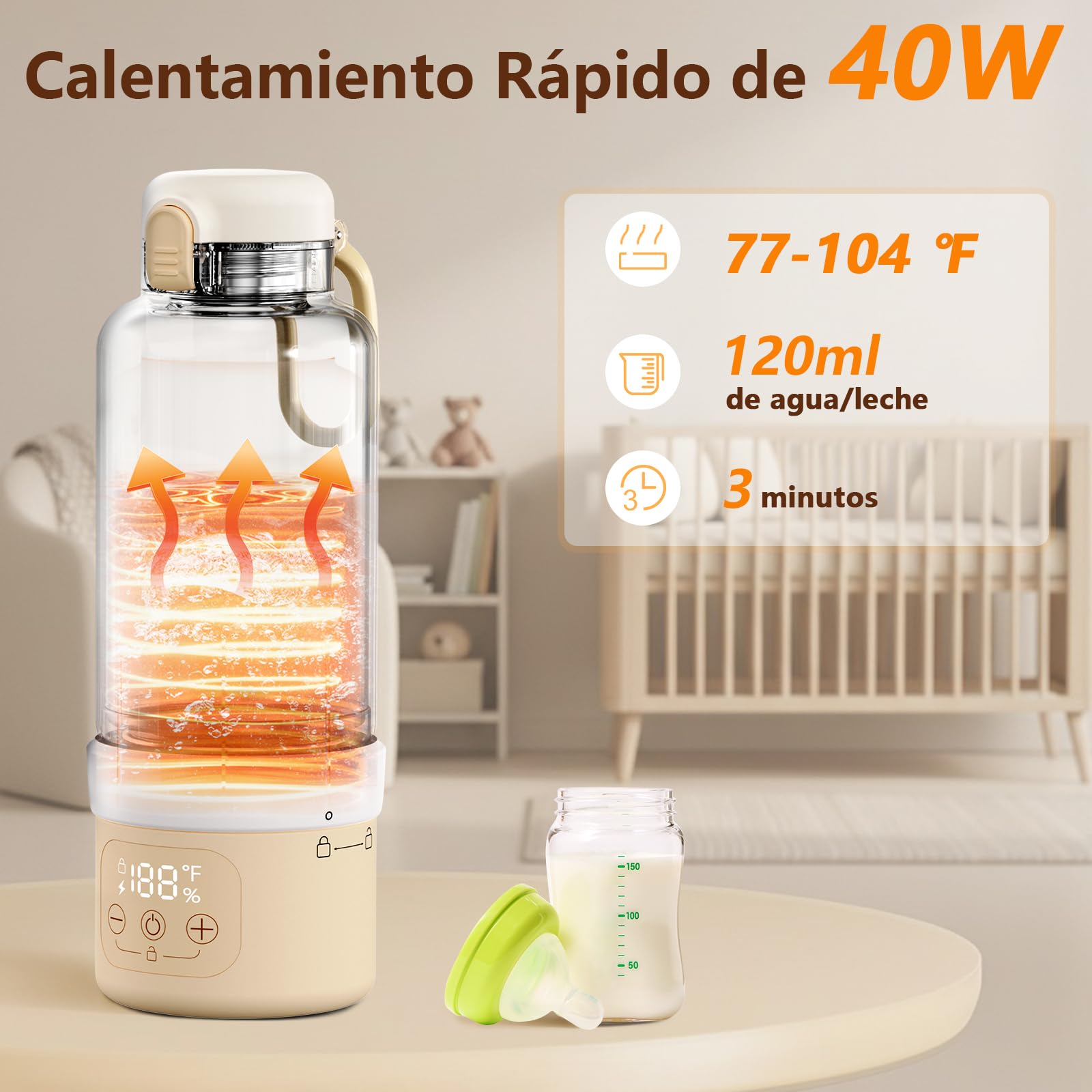 Robofun Scaldabiberon Portatile Senza Fili, Scalda Biberon Neonato Portatile, Riscaldamento Rapido e Lunga Durata della Batteria, Grande Capacità di 500ml, Comodo Da Usare Sempre e Ovunque