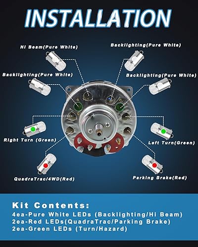 Miniatura 4 de Keiurot Kit de bombilla LED de reequipamiento de racimo de velocímetro, bombilla LED de repuesto para Jeep CJ5 CJ7 CJ8 Scramble