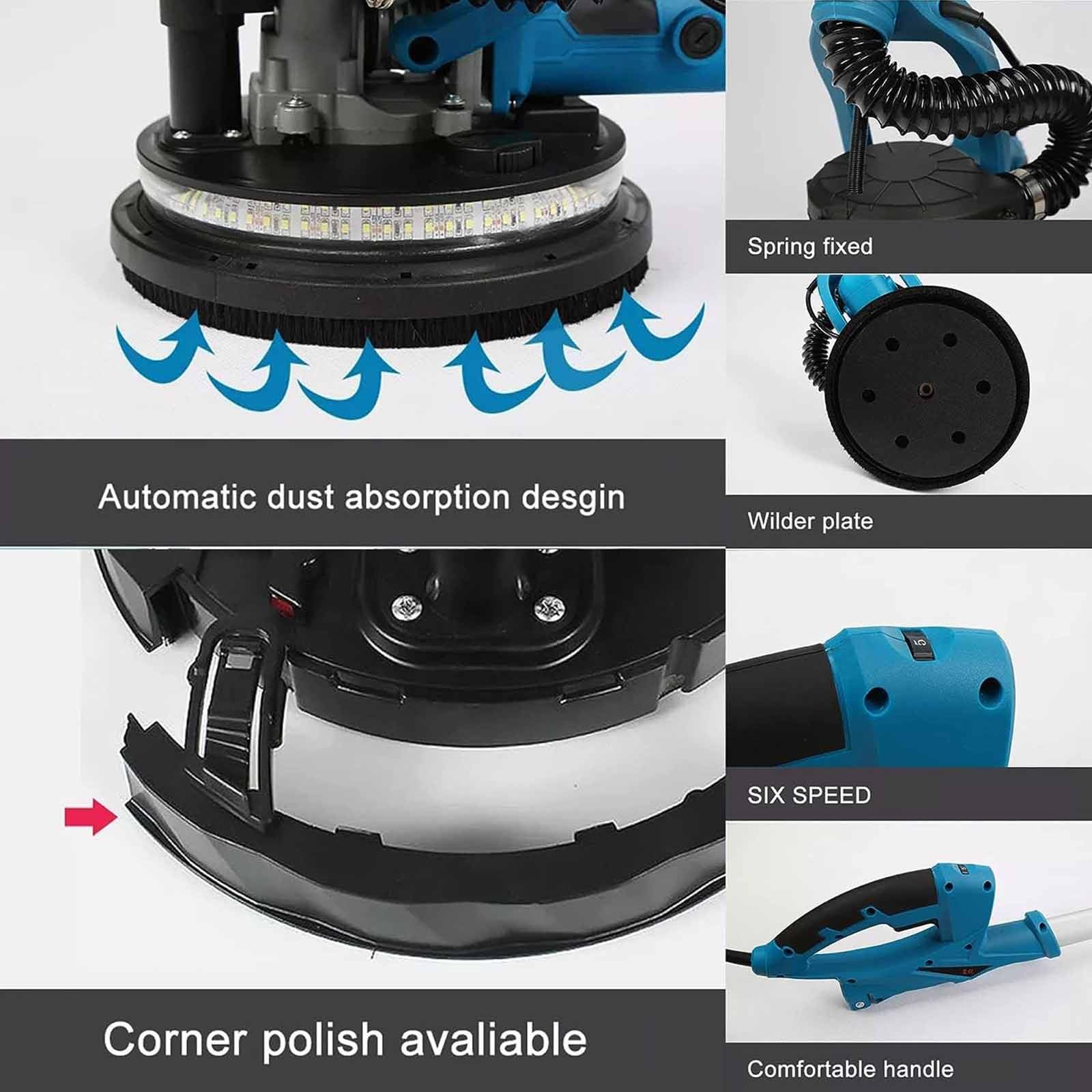 Lijadora De Pared 1800w, Lijadora Jirafa, con Aspiradora E Iluminación LED, 5 Velocidades Ajustables, con Cable De 2m, 20sandpaper, para Lijar Techos Y Paredes,20PCSsandpaper