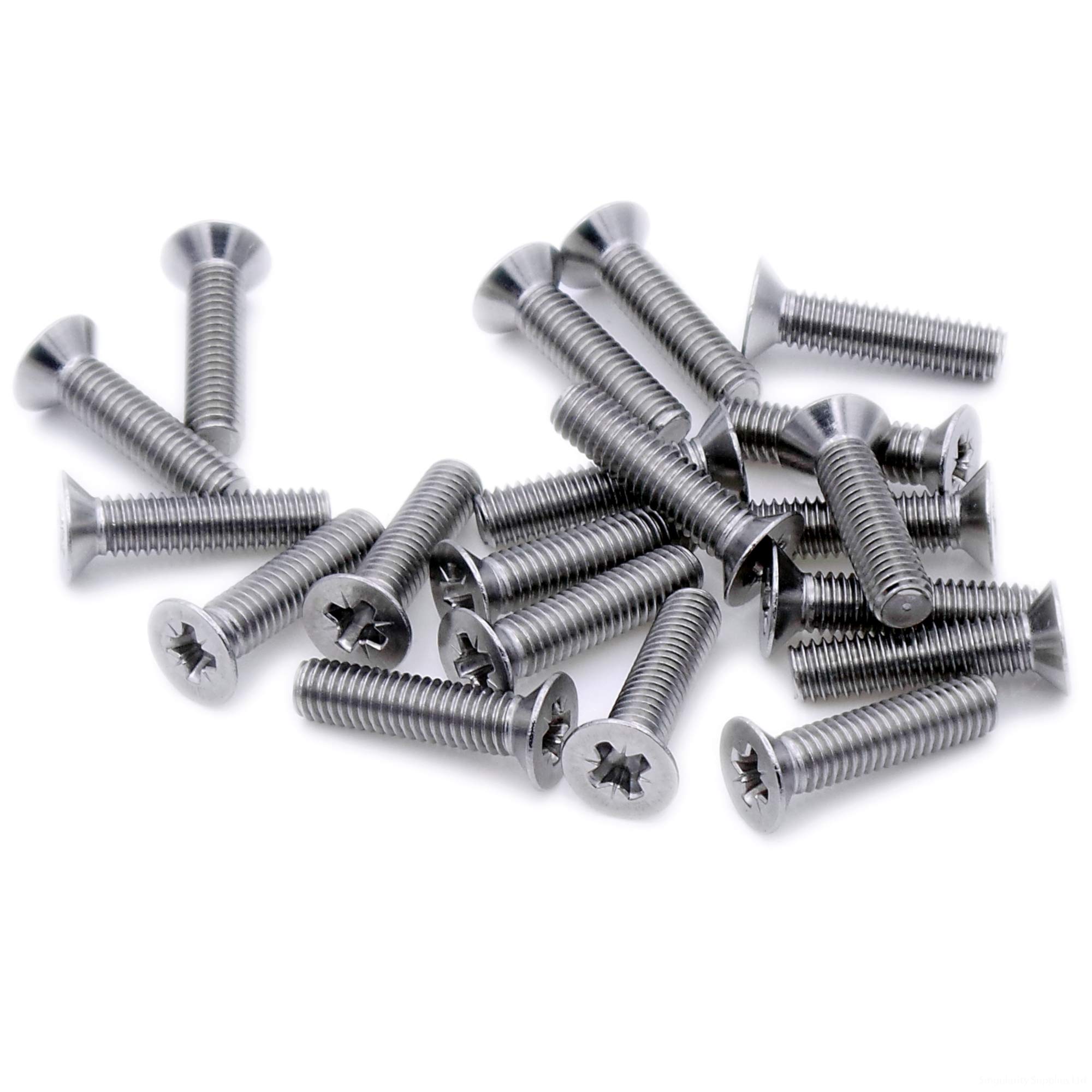 Singularity Supplies Silver M6 (6Mm X 20Mm) Pozi Countersunk Machine Screw (Bolt) - Stainless Steel (A2) (Pack Of 20)