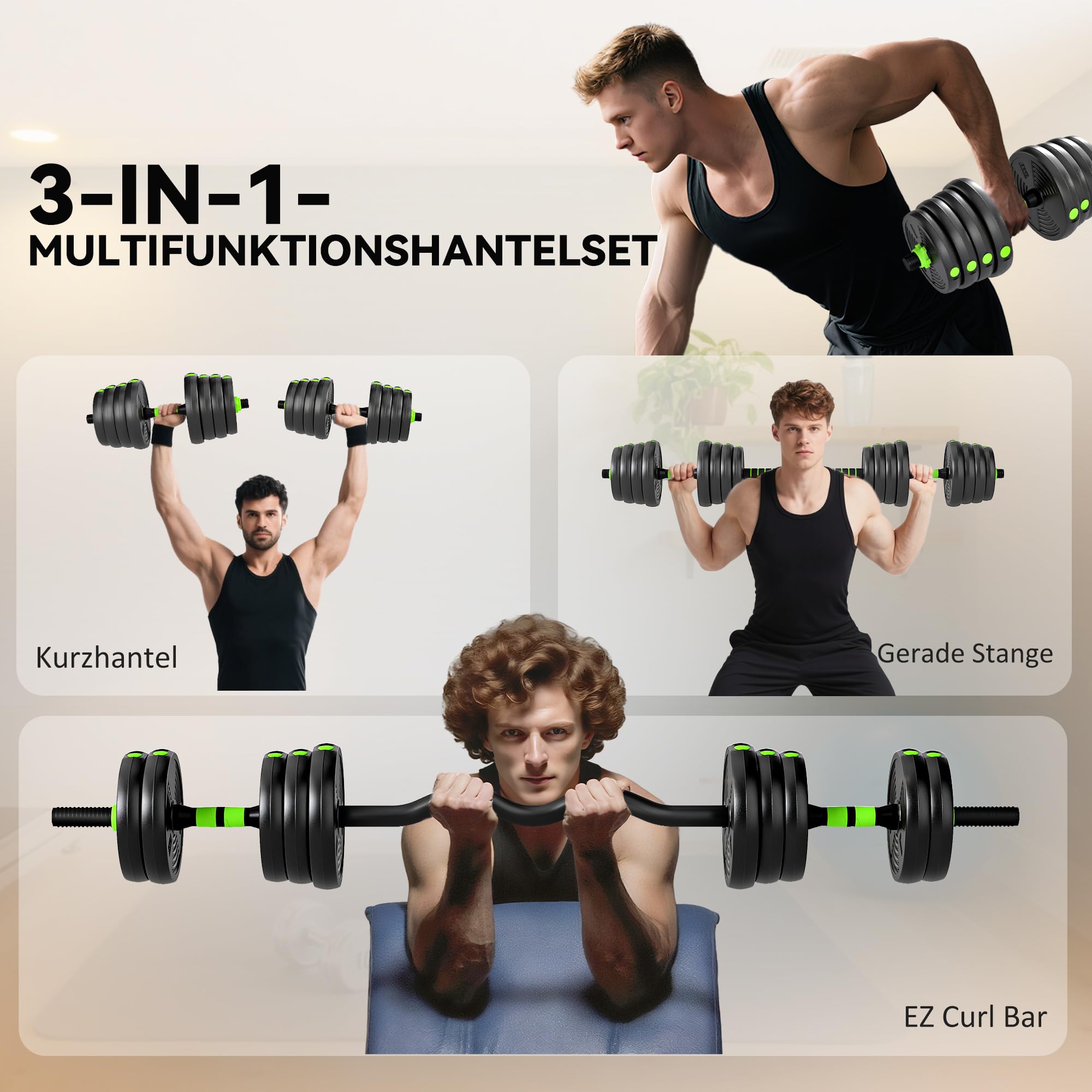SPORTNOW 3-in-1 Hantelset Verstellbar Kurzhantel Set Verbindungsrohr 30 KG | Hanteln, Langhanteln, Kurzhanteln Set, Krafttraining, Kurzhantelset, Zuhause, Fitnessstudio