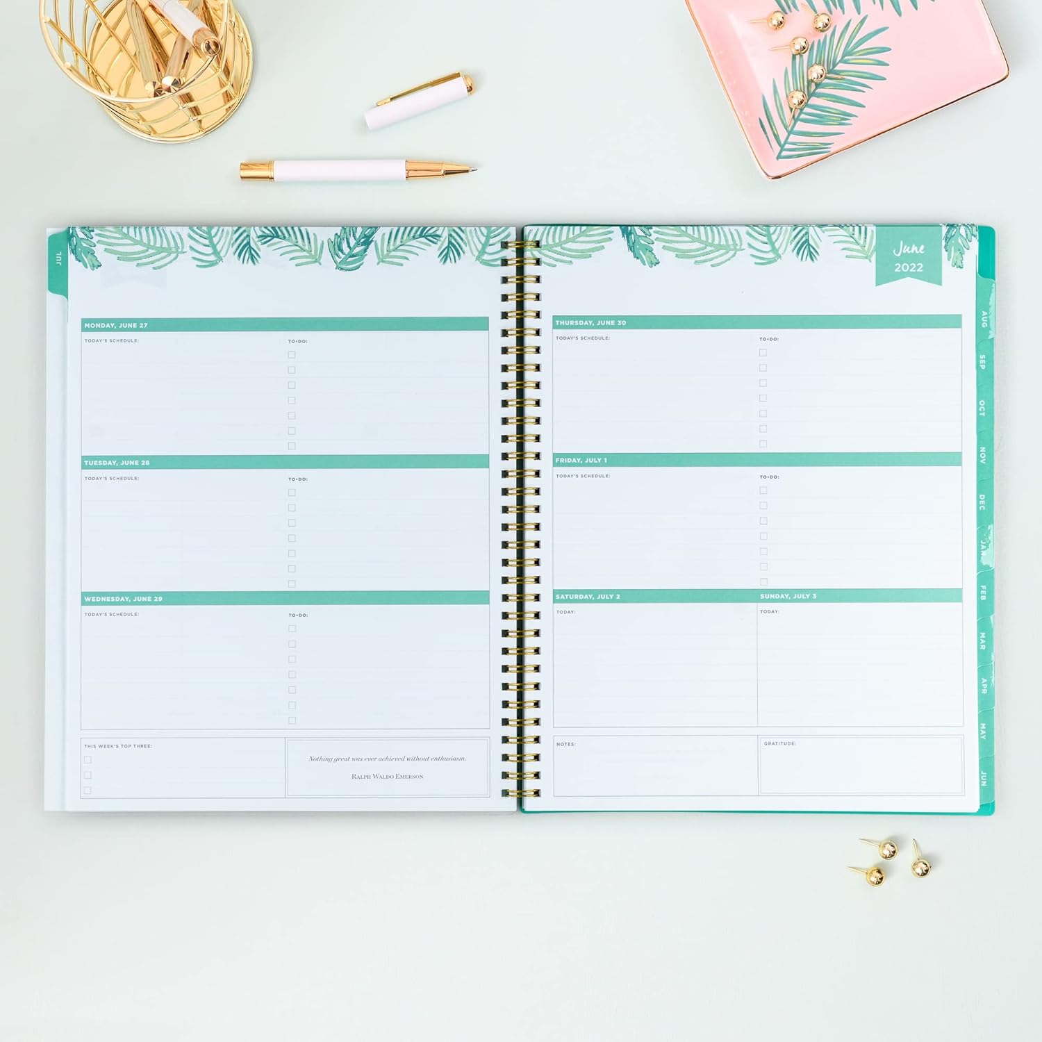Blue Sky Day Designer for 2022-2023 Academic Year Weekly & Monthly Planner, 8.5' x 11', Frosted Flexible Cover, Wirebound, Palms (137891-A23)