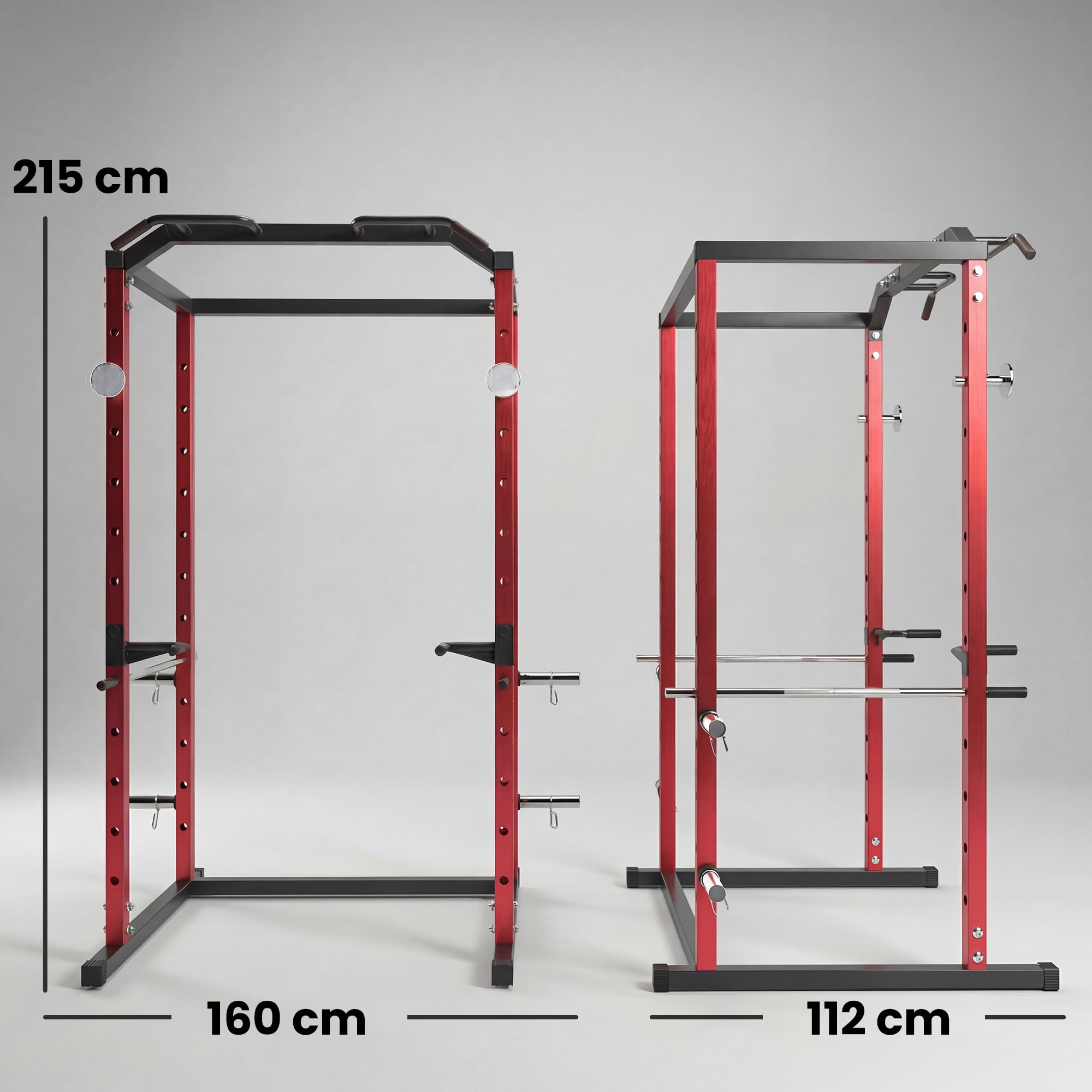 SPORTNOW Power Tower con Barre per Dip e Trazioni, Ganci J, Rack Palestra Multifunzione con Altezza Regolabile 11 Livelli, Struttura Acciaio, per Allenamento Fitness a Casa Palestra, Capacità 460 kg