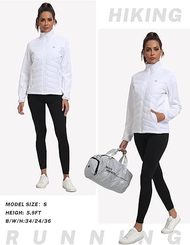Miniatura 6 de MoFiz Chaqueta de senderismo ligera con aislamiento para mujer, con forro polar, térmica, híbrida, softshell, cremallera completa, para invierno y