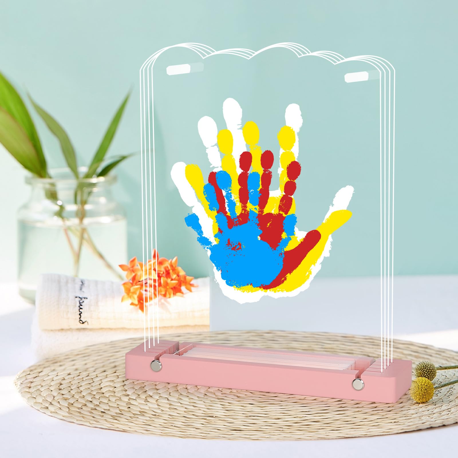 Bixinyo Kit de huellas de manos familiares con luz, kit de mano y huella de bebé, regalos familiares para nuevos padres, Navidad, adopción, regalos para baby shower, recuerdos de manualidades de