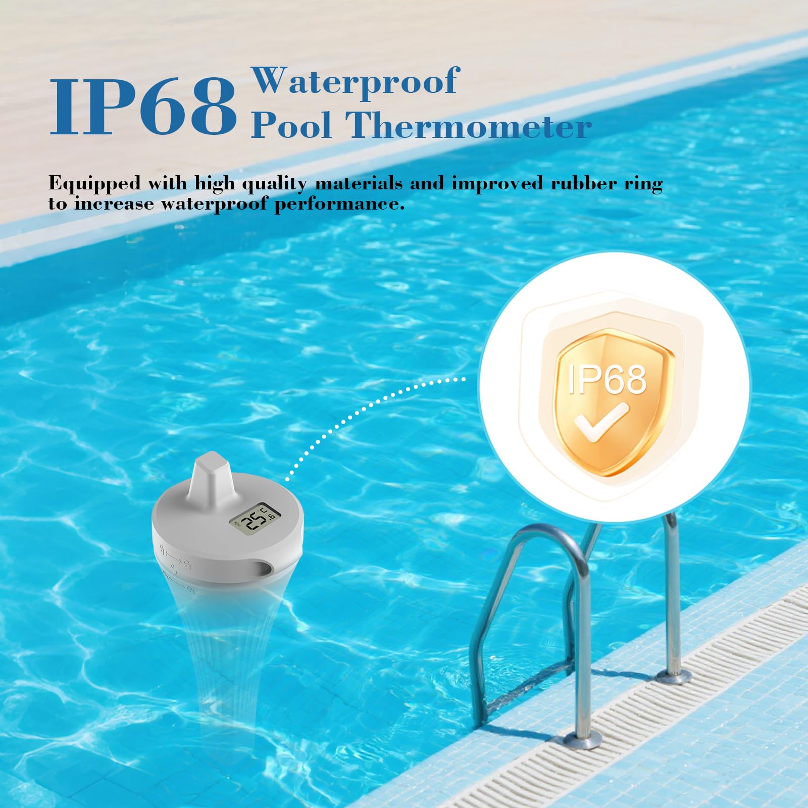 Pool Thermometer Funk, Digital Poolthermometer Schwimmend Funk mit IP68 Wasserdicht, Schwimmbadthermometer Wasserthermometer Digitales Thermometer für Pools, Badewannen, Schwimmbäder, Aquarium, Teich