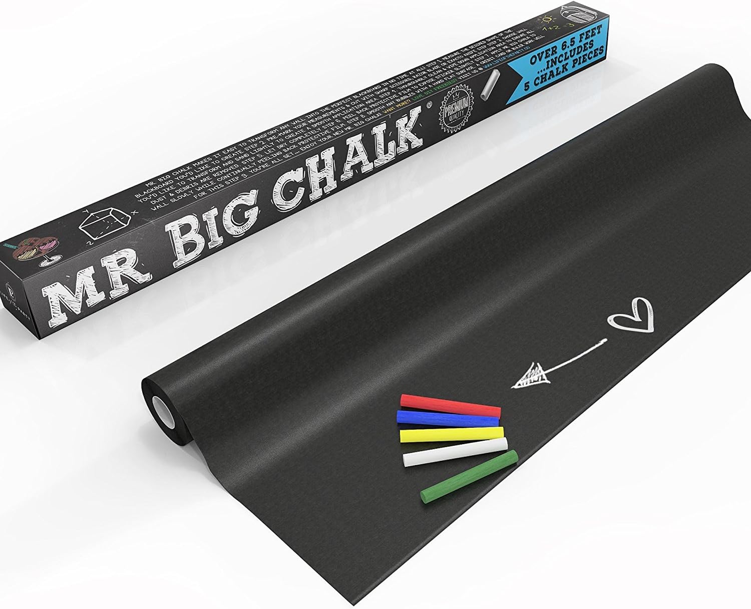 Life of the Party- Chalkboard Wall Decal! Over 6 Ft (78" x 17") of Adhesive Vinyl Blackboard Roll Makes Any Surface, Erasable, Creative & Organizational in Your Home or Office with 5-piece Chalk Set!