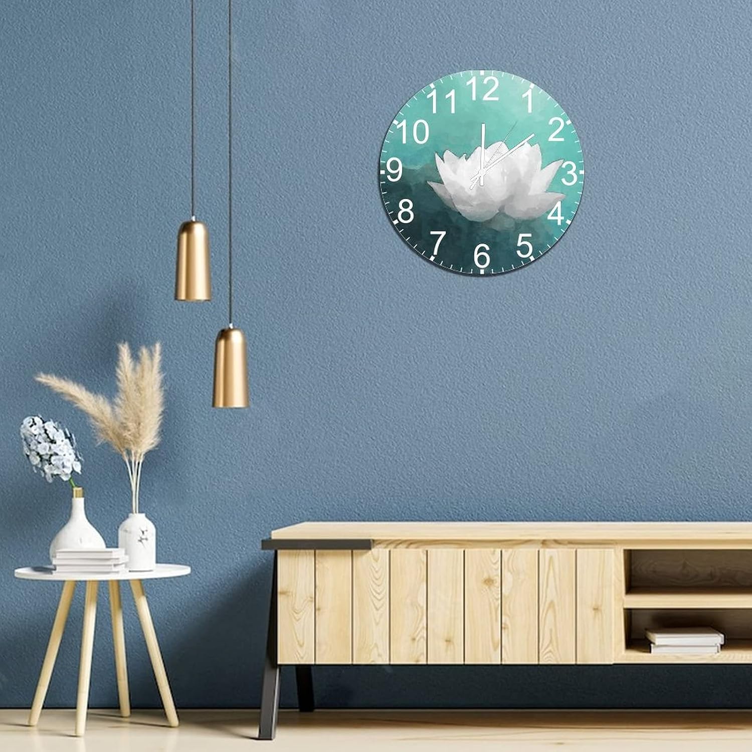 12 in Hanging Clock Water Lilies Flower Wood Wall Clock Spiritual Meditation Arts and Crafts Whisper Quiet Battery Operated Novelty Home Accessories for Mantel Half Bath Homeschool Back Patio image 5