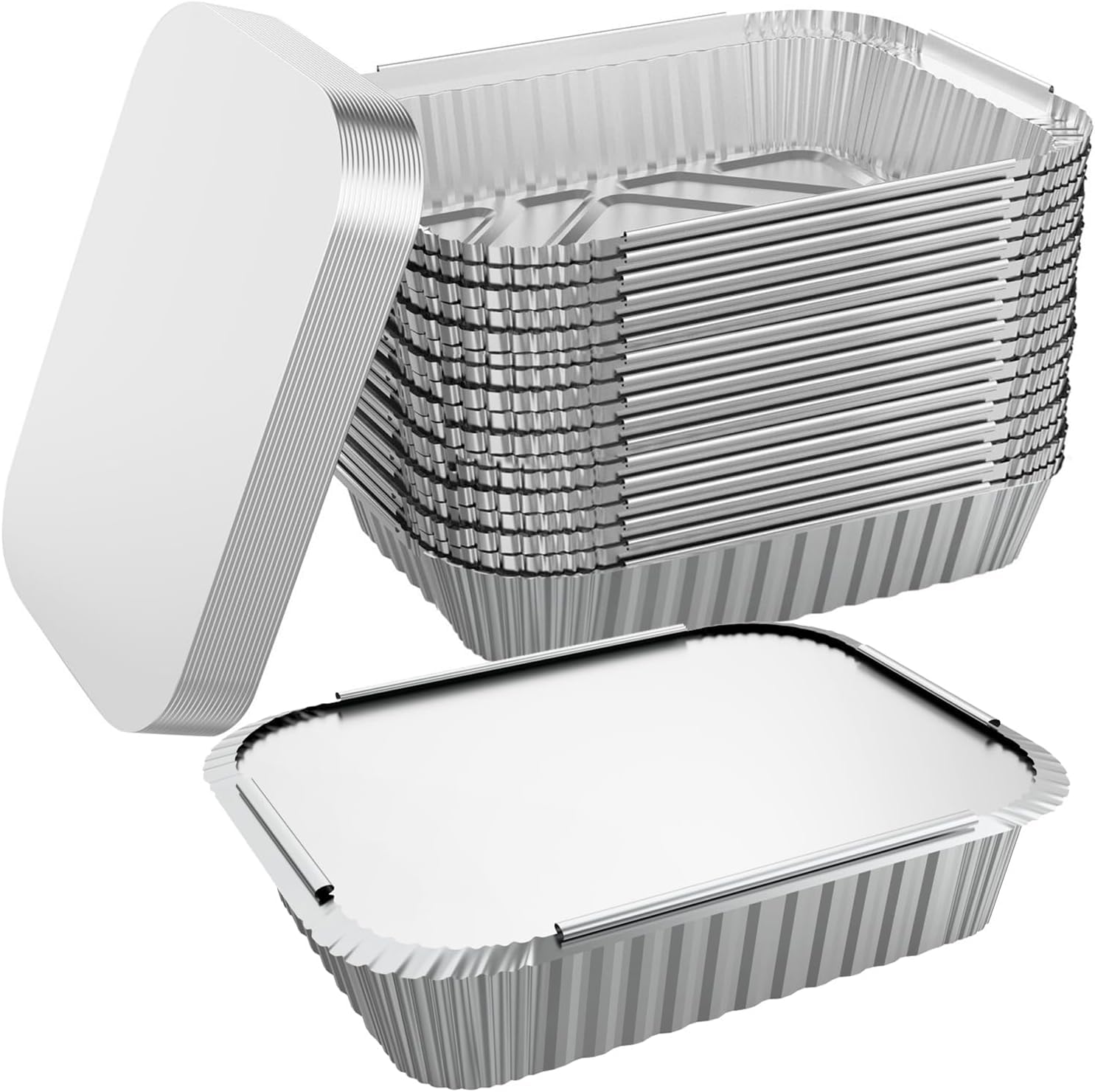 WANBAO 100 PACK 8.3"x6.2" Disposable Tin Foil Pans with Lids 2.25LB Aluminum Pans To Go Containers for Cooking, Baking, Catering Party Meal Prep, Take
