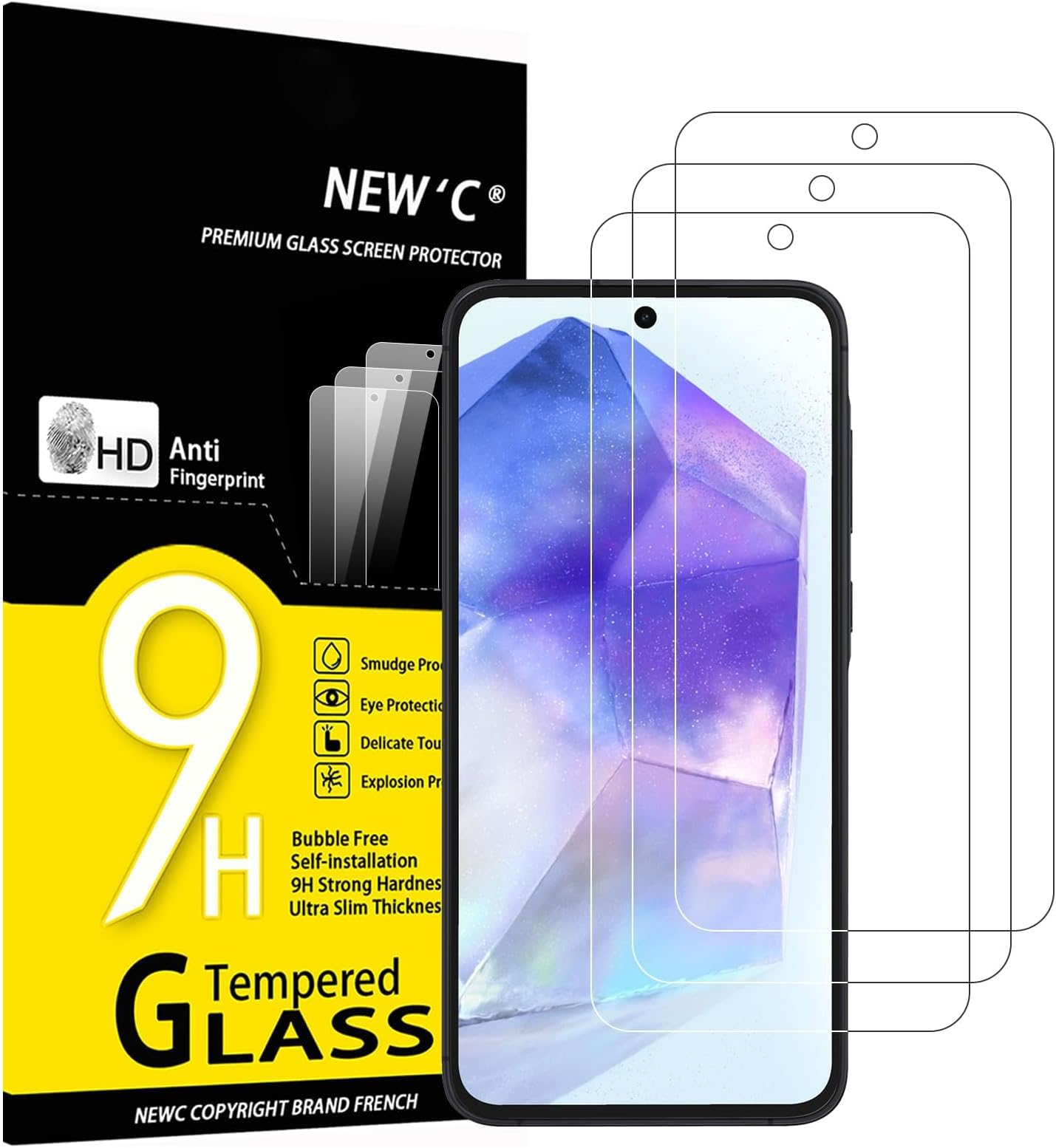 3 Pack Designed for Samsung Galaxy A55 5G Screen Protector Tempered Glass,Case Friendly Scratch-proof, Bubble Free, Ultra Resistant