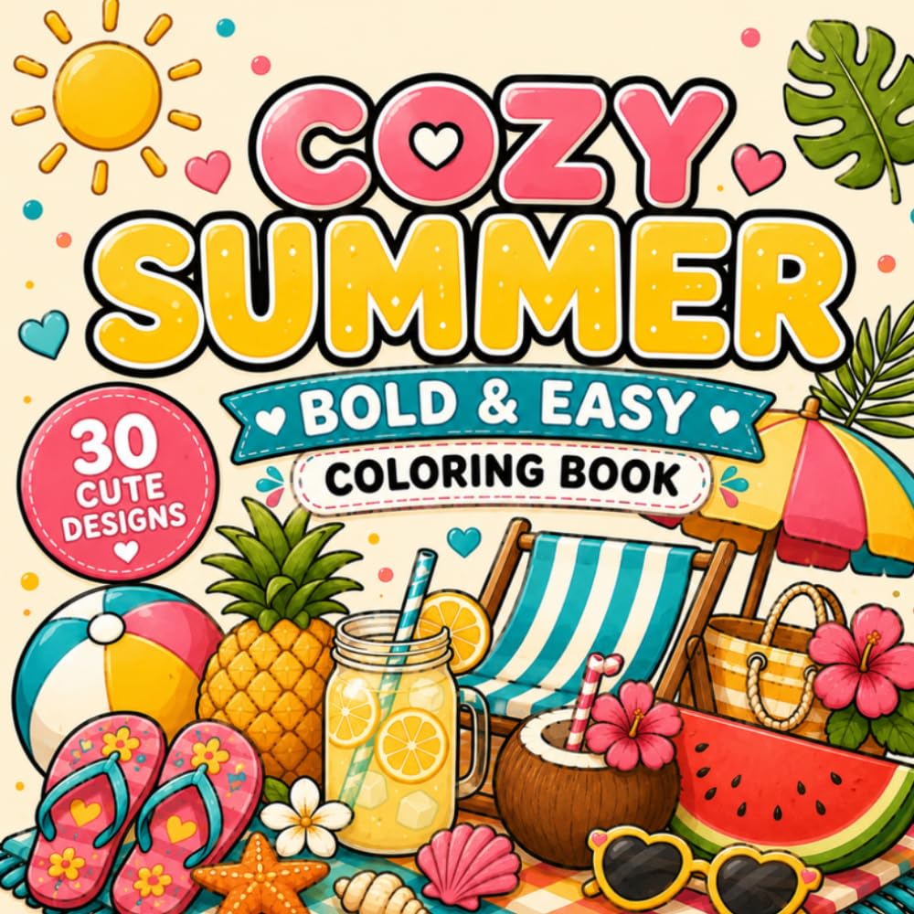 Cozy Summer Coloring Book: 30 Cute and Simple Summer Designs (Cozy Bold & Easy Coloring Books)