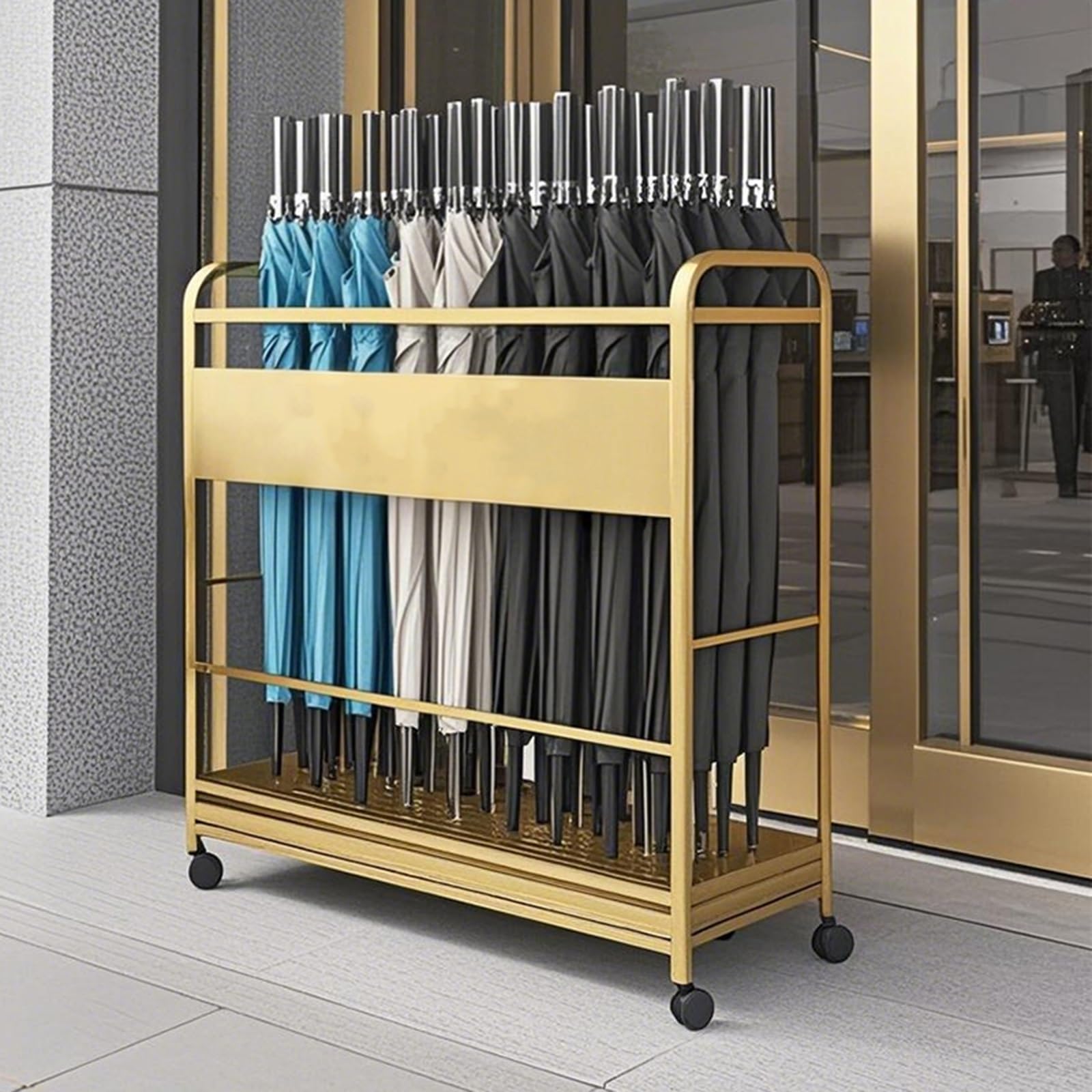 WXPGFEQ Commercial Umbrella Stand with Removable Drip Tray, Heavy Duty Design, Mobile Base for Entryway and Office Use