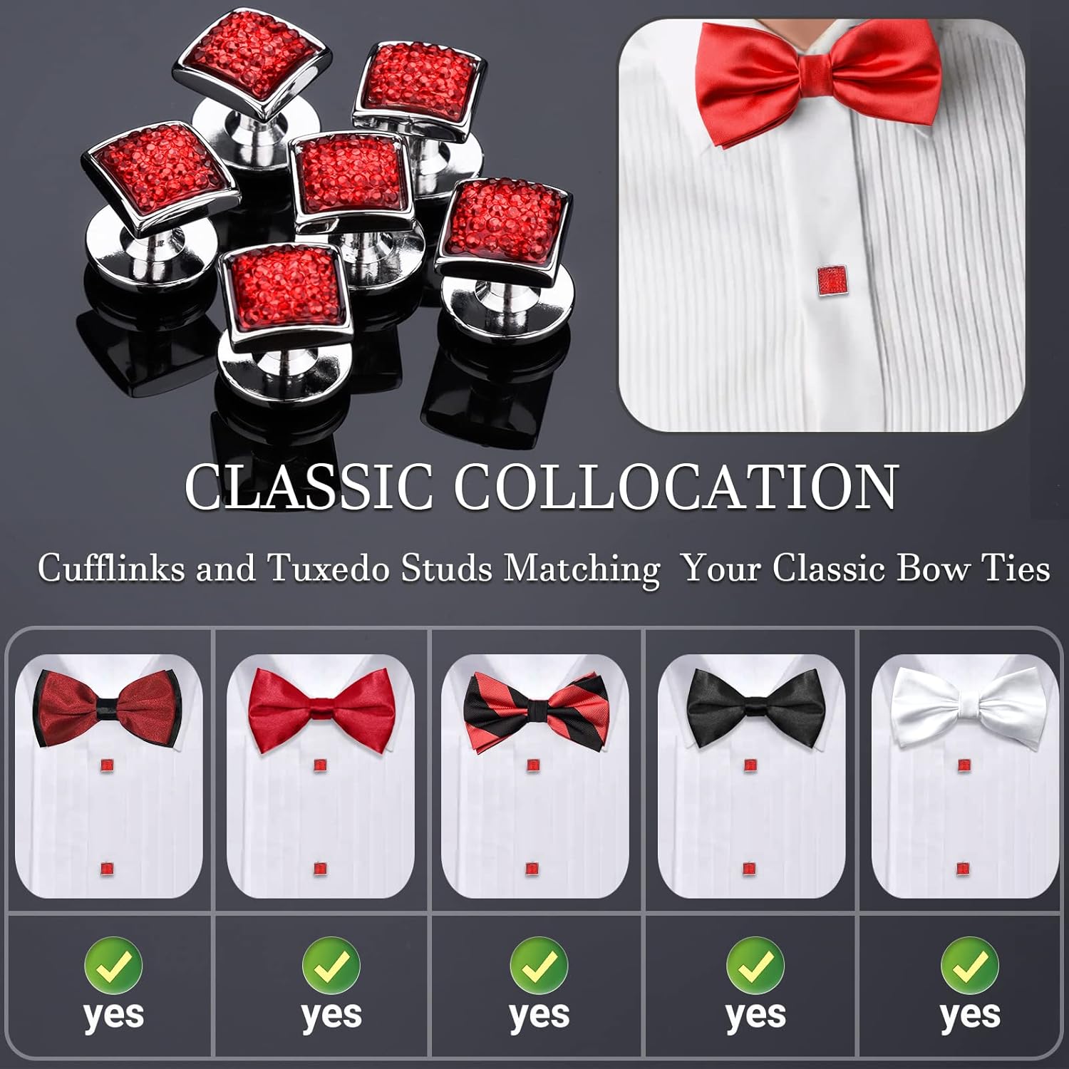 HAWSON Gentlemen's Cufflink for Men with 4/6 pcs Shirt Studs Set, Cuff Links with Tuxedo Shirt Studs for Weddling, Party - Image 5
