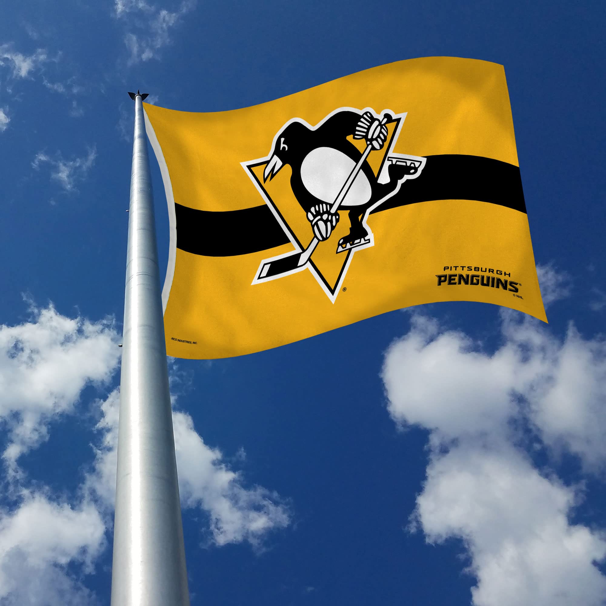 Rico Industries NHL Hockey Pittsburgh Penguins Gold with Black Stripe 3' x 5' Banner Flag Single Sided - Indoor or Outdoor - Home Décor