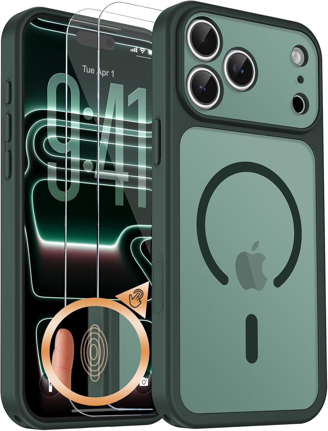 Magnetic for iPhone 17 Pro Max Case with Camera Control Button, Includes 2 Tempered Glass Screen Protectors, MagSafe Compatible Translucent Matte Phone Case for iPhone 17 Pro Max, Forest Green