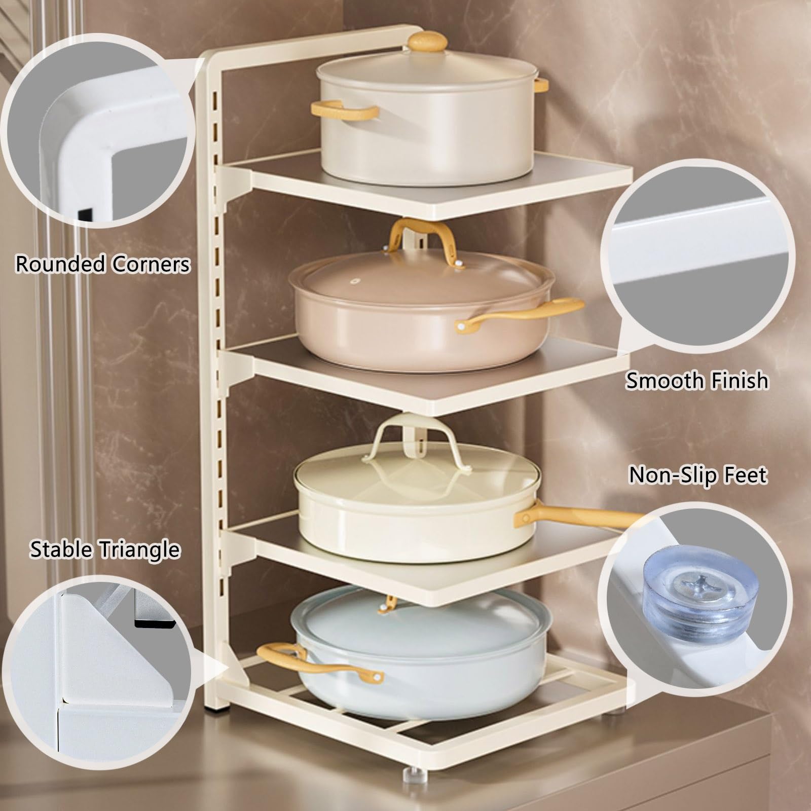 Topf- und Pfannen-Organizer, verstellbarer Kochgeschirrständer, stehender Topfständer im Schrank, Eckregal aus Karbonstahl, robuster Organizer für Töpfe und Pfannen (Größe: 3 Ebenen) (Einfarbig 4)