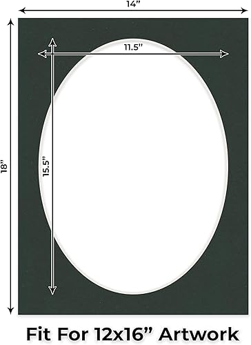 Miniatura 2 de Tapete de 14 x 18 pulgadas, corte biselado para fotos de 12 x 16 pulgadas, apertura de tablero de fotos precortado negro ovalado, sin ácidos, mate