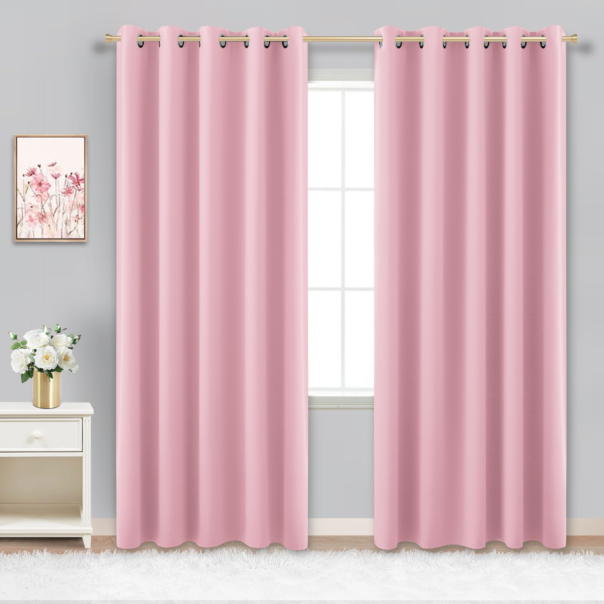 KOUFALL Light Pink Blackout Curtains 72 x 84 Inches Long for Girls Bedroom Nursery,Cute Teen Girl Room Decor,2 Panels Baby Pink Black Out Curtains for Toddler Little Girl — image 1
