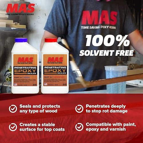 Miniatura 5 de MAS Epoxies Sellador de Resina de Epoxy Penetrante para Madera, 0.71 L, 2 Partes para Encimeras, Tinta para Madera, Reparación y Restauración de