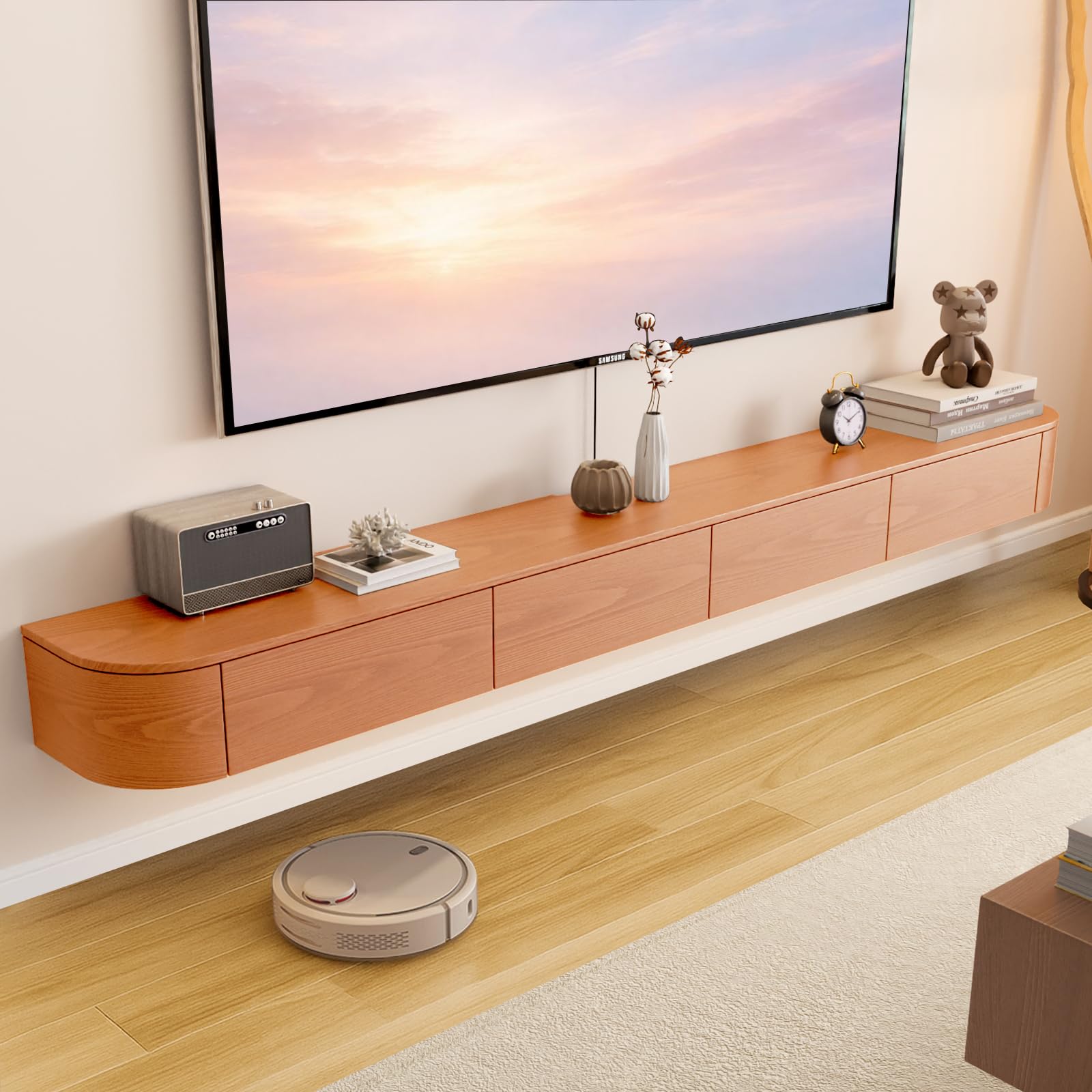 Ribanedy Modern Floating TV Stand | Wall-Mounted Entertainment Console with Flip-Top Doors | Spacious Storage TV Bench for Living Room & Office (