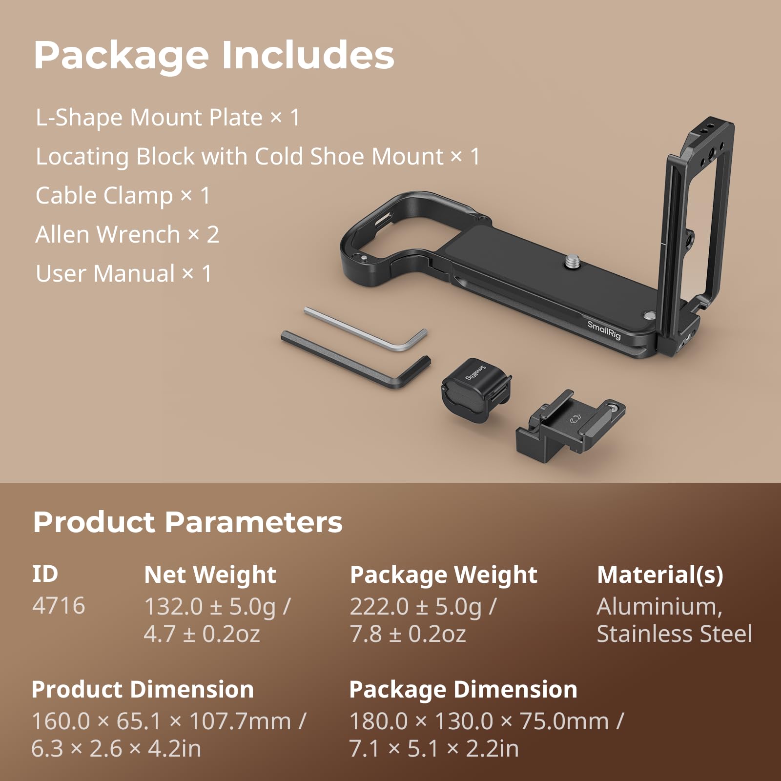 SMALLRIG Support en L pour FUJIFILM GFX100S II, L Bracket pour Arca, avec Trous Filetés 1/4"-20, Prise QD, Support pour Cold Shoe, Prenant en Charge la Prise de Vue Horizontale et Verticale - 4716