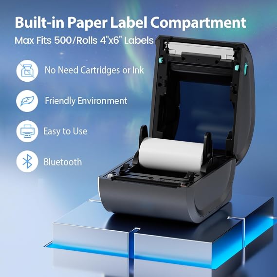 D520BT D520 Bluetooth Shipping Label Printer&500Pcs Thermal Labels, Wireless Thermal Label Printer for Small Business