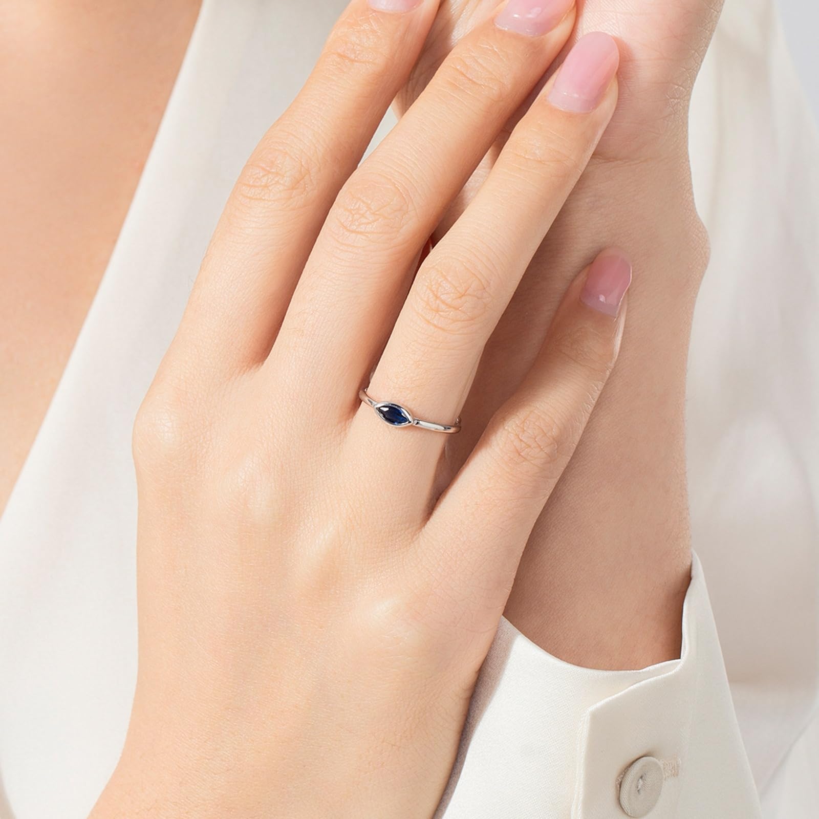 Fedi nuziali in oro reale zaffiro creato, oro bianco anelli da sposa da donna solitario