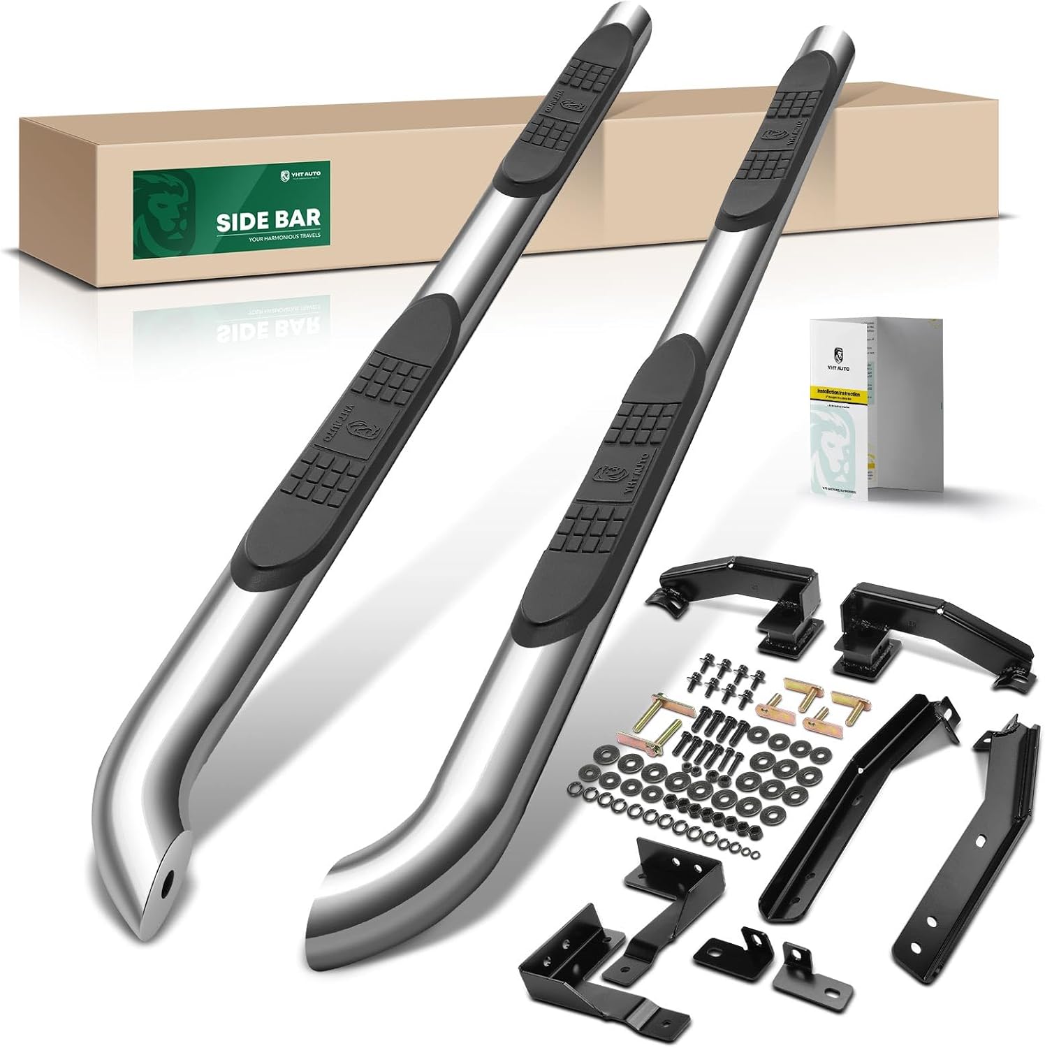 YHTAUTO 3 Inch Running Boards Fit Jeep Patriot MK74 Series 2007-2017 SUV, Round Side Steps Stainless Steel Step Bars Off-Road Exterior Accessories