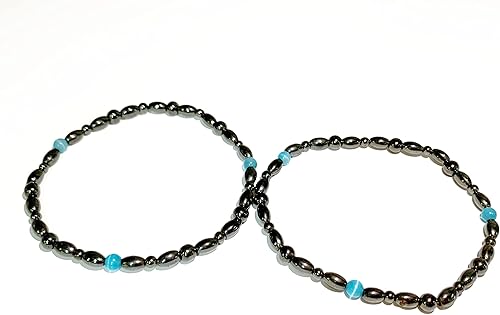 Drkao Paquete de 2 tobilleras magnéticas de color azul para mujer, soporte para el sistema inmunológico, terapia magnética para aliviar el estrés y