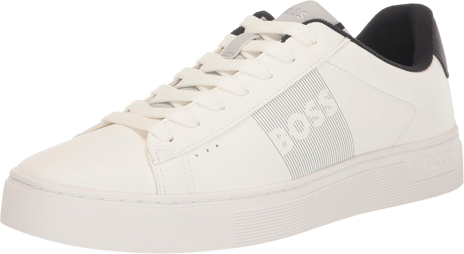 BOSS Men's Rhys Low Profile Cupsole Sneaker with Side Logo, Cloud White, 13