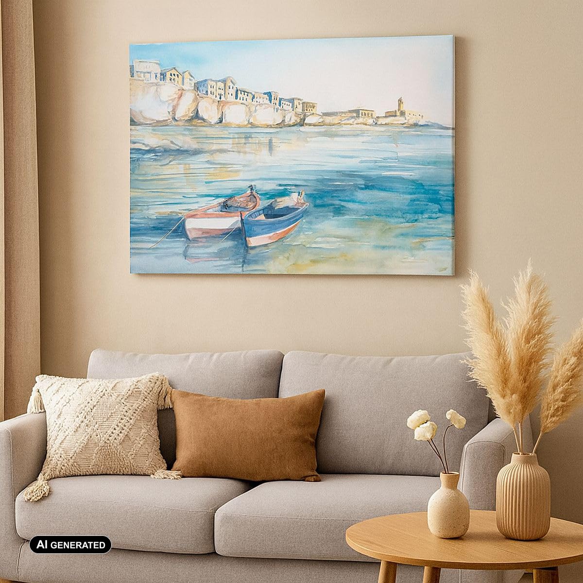 Lienzo Decorativo 120x80cm Moderno Horizontal Arquitectura Paisajes - 5193 | Paisaje Mar Barco Cuadro sobre Lienzo Grande Arte mural Decoración del Hogar Salón Dormitorio Cocina Oficina Cuadros de Pared