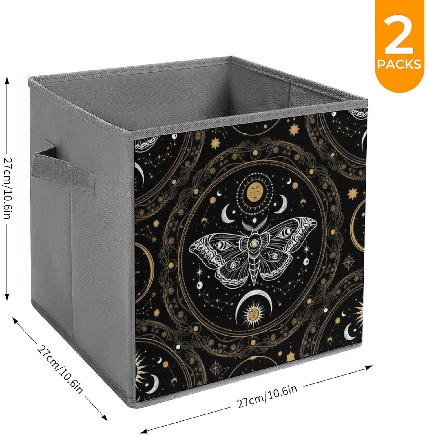 Collapsible Storage Bins with Handles Gothic Witchy Sun Moon Mushroom Moth, Large Capacity Foldable Cube Box for Blankets, Comforters, Pillows, Perfect for Linen Closet Storage