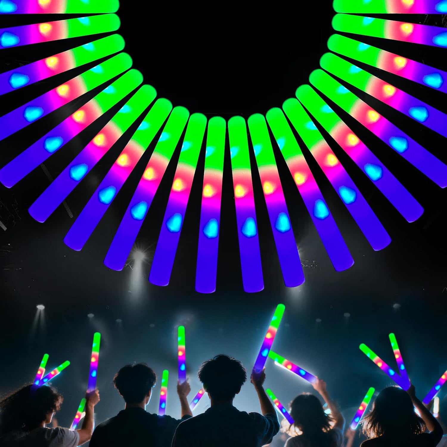 156 Pack LED Foam glow sticks, glow sticks for wedding with 3 Modes Colorful Flashing, Glow Stick Bulk Party Pack for Wedding, Raves, Concert,Camping, Sporting Events, Pool Party 156pcs