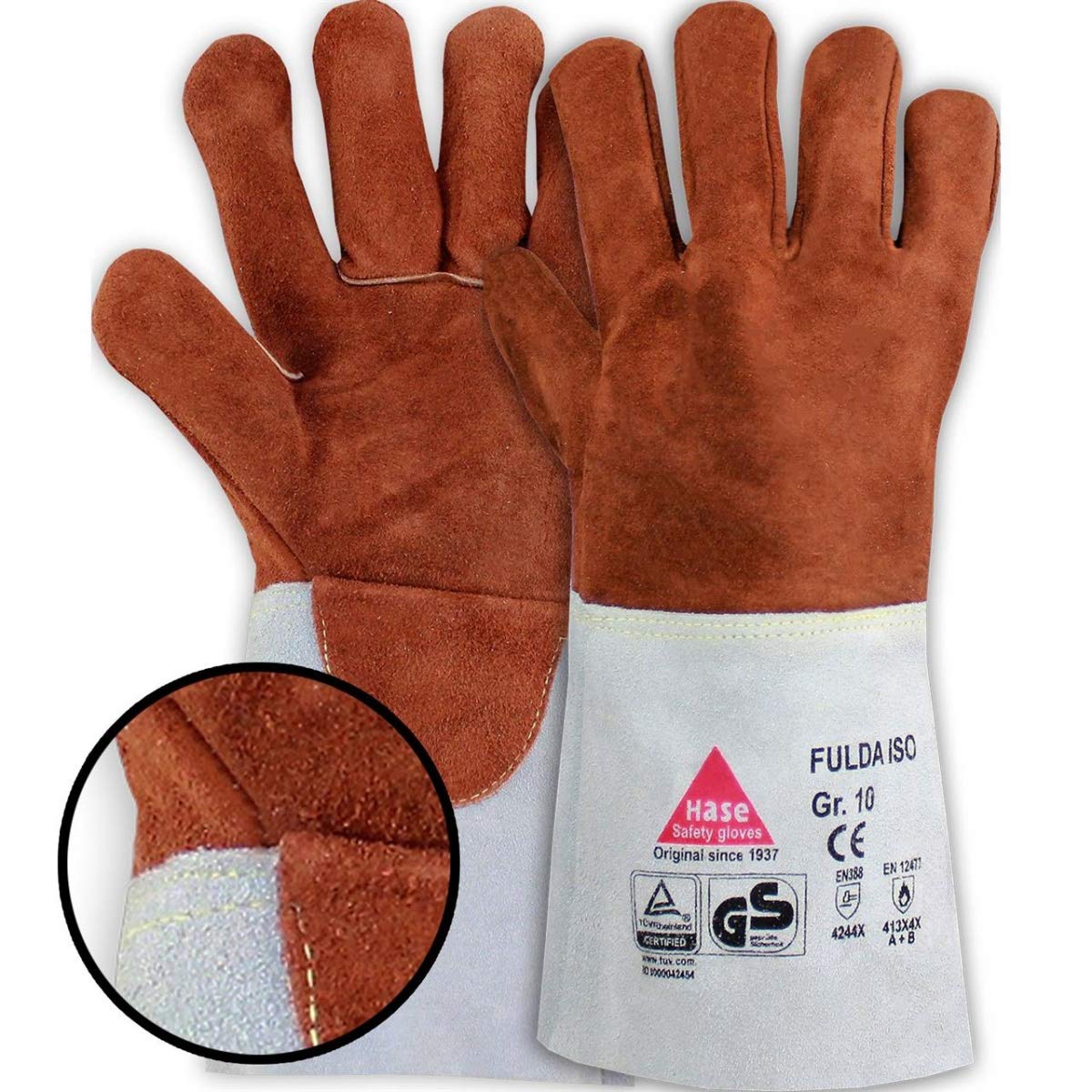 10 pares de guantes de seguridad Fulda-Iso para soldar, guantes de trabajo de piel con puño, talla M (08)