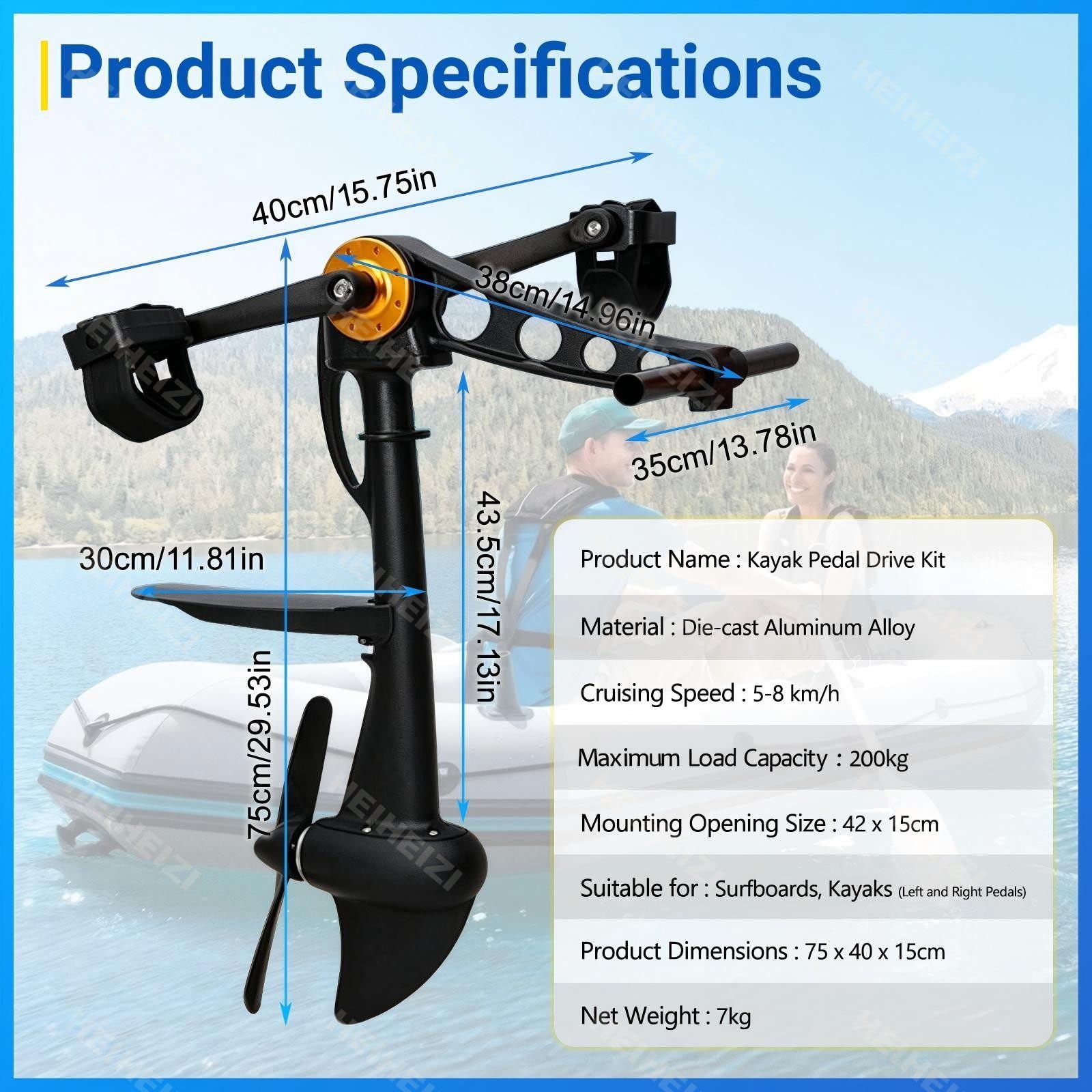 Kit Completo de Propulsión a Pedales Para Kayak, Sistemas de Propulsión Manos Libres, Propulsión Ergonómica con Hélice Retráctil, Apto Para Aguas Poco Profundas en Kayaks Recreativos y de Pesca