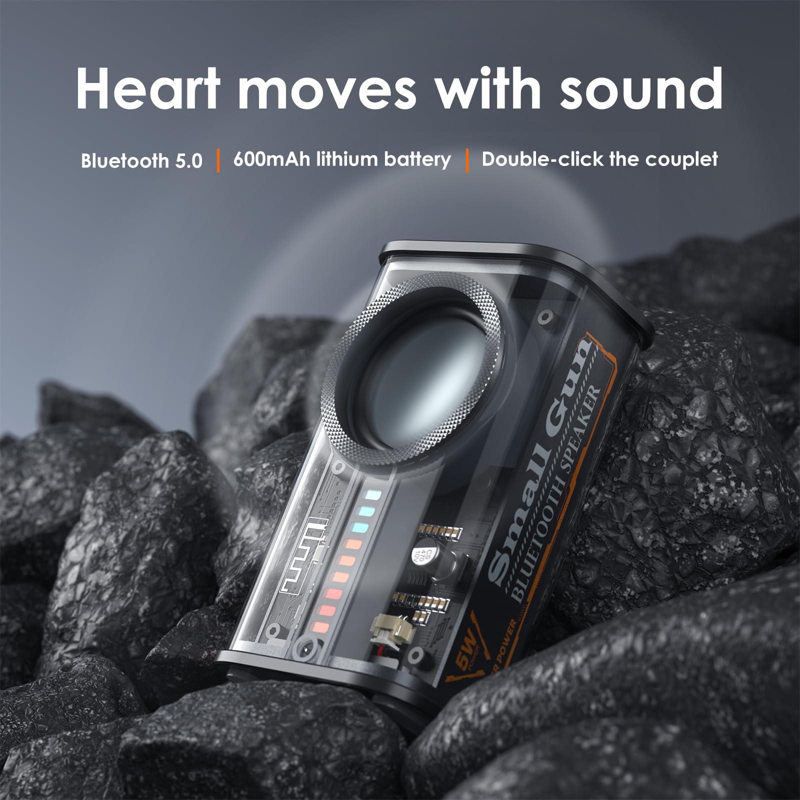 Altavoz Bluetooth portátil con luces, mini altavoz Bluetooth inalámbrico transparente con TWS, altavoz pequeño perfecto sonido HD y graves para oficina, hogar, ducha, habitación, bicicleta, coche
