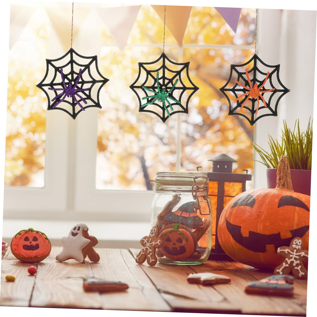Cabilock 4 Juegos Red De Halloween Telaraña Temporal Colgando Tela De Araña Fiesta Halloween Telaraña De Plástico Delicada Araña Falsa El Plastico Black 12 Uds * 4