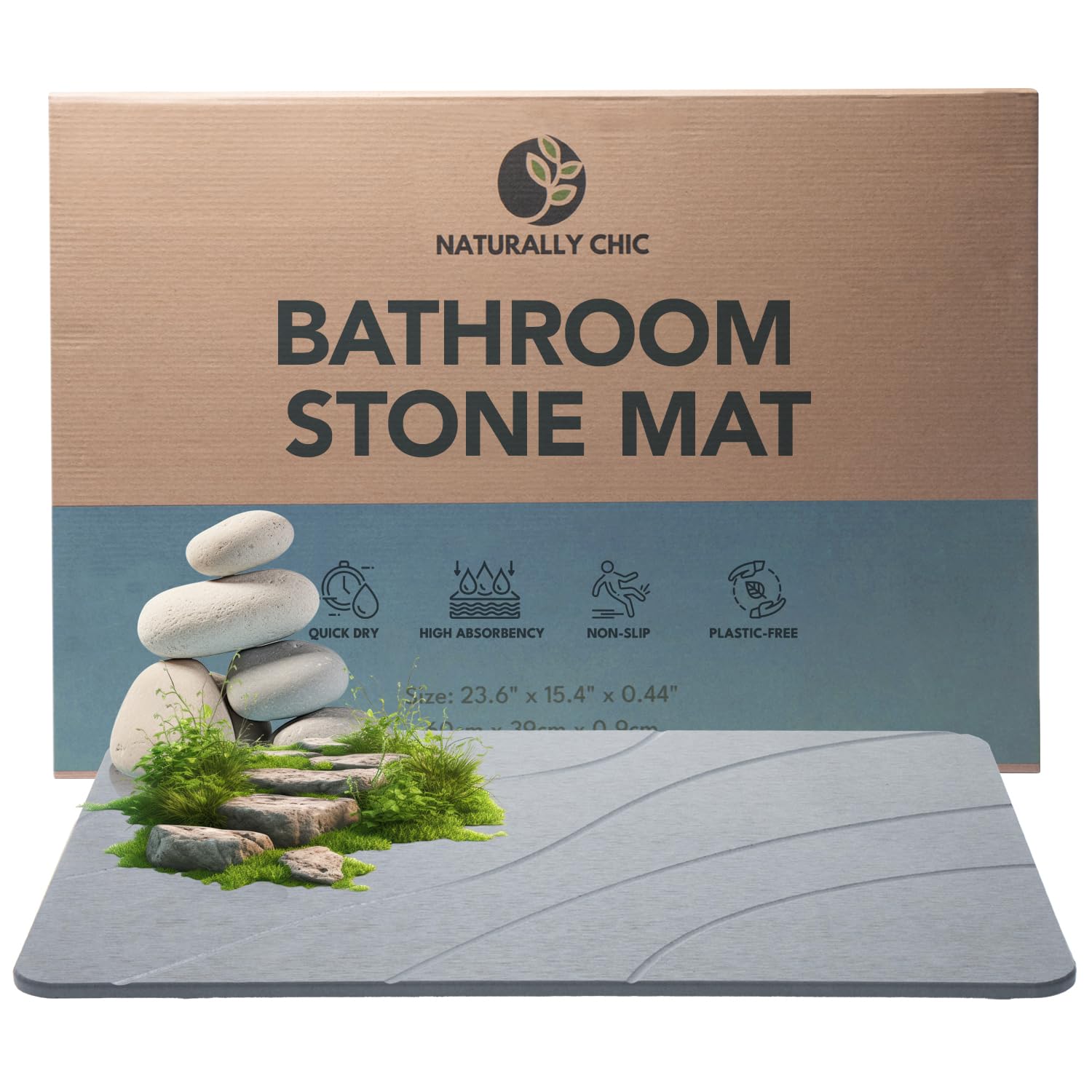 Diatomaceous Earth Bath Mat Quick-Drying Stone Shower Mat for Bathroom - Non-Slip Absorbing Diatomite Bath Mat - Stone Dish Drying Mat (23.6 x 15.4 Dark Gray)