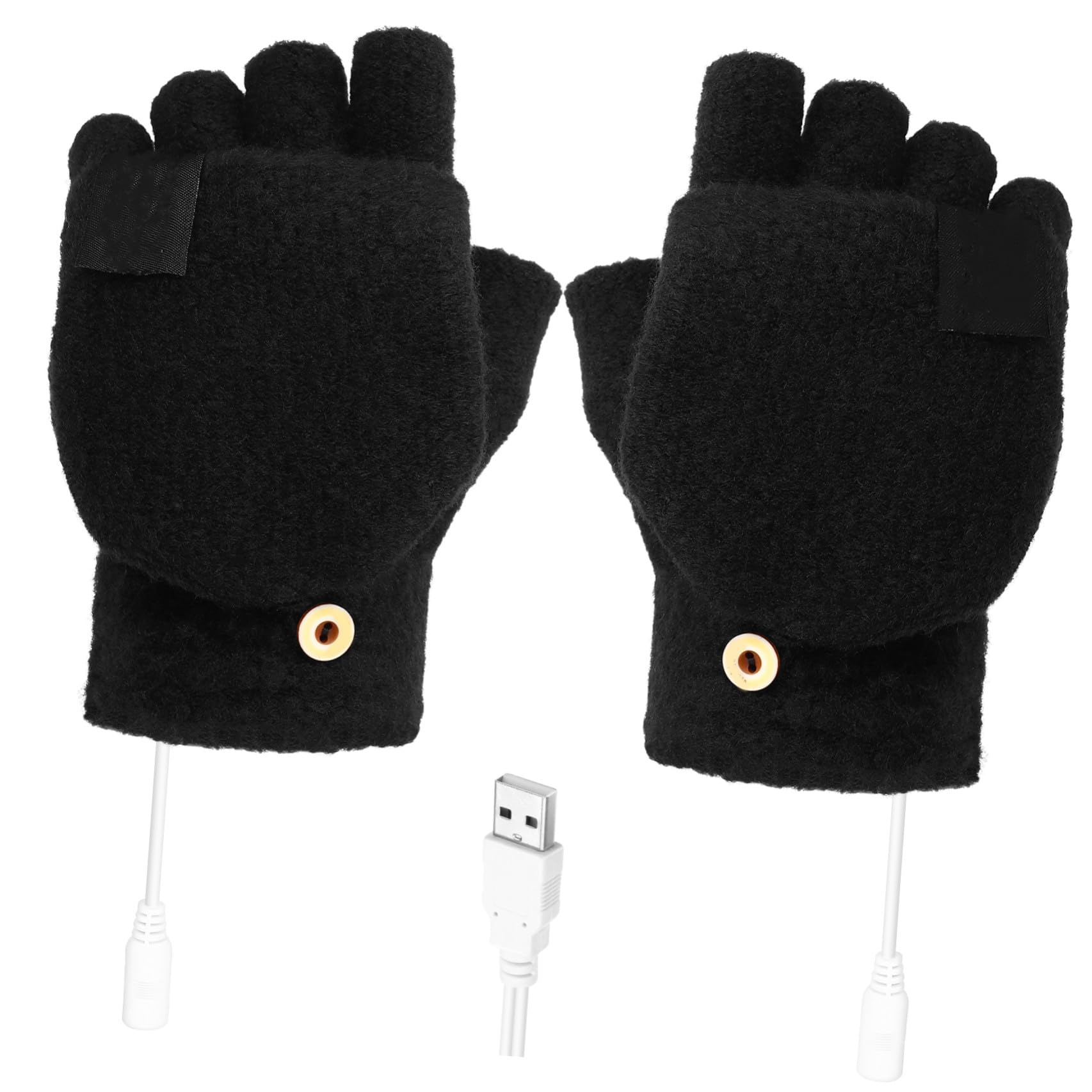 Didiseaon 3 Paia Guanti Riscaldati USB a Dita Libere Neri in Poliestere | Design Mezzo Dito e Muffola, per Scuola e Ufficio, Vestibilità Flessibile