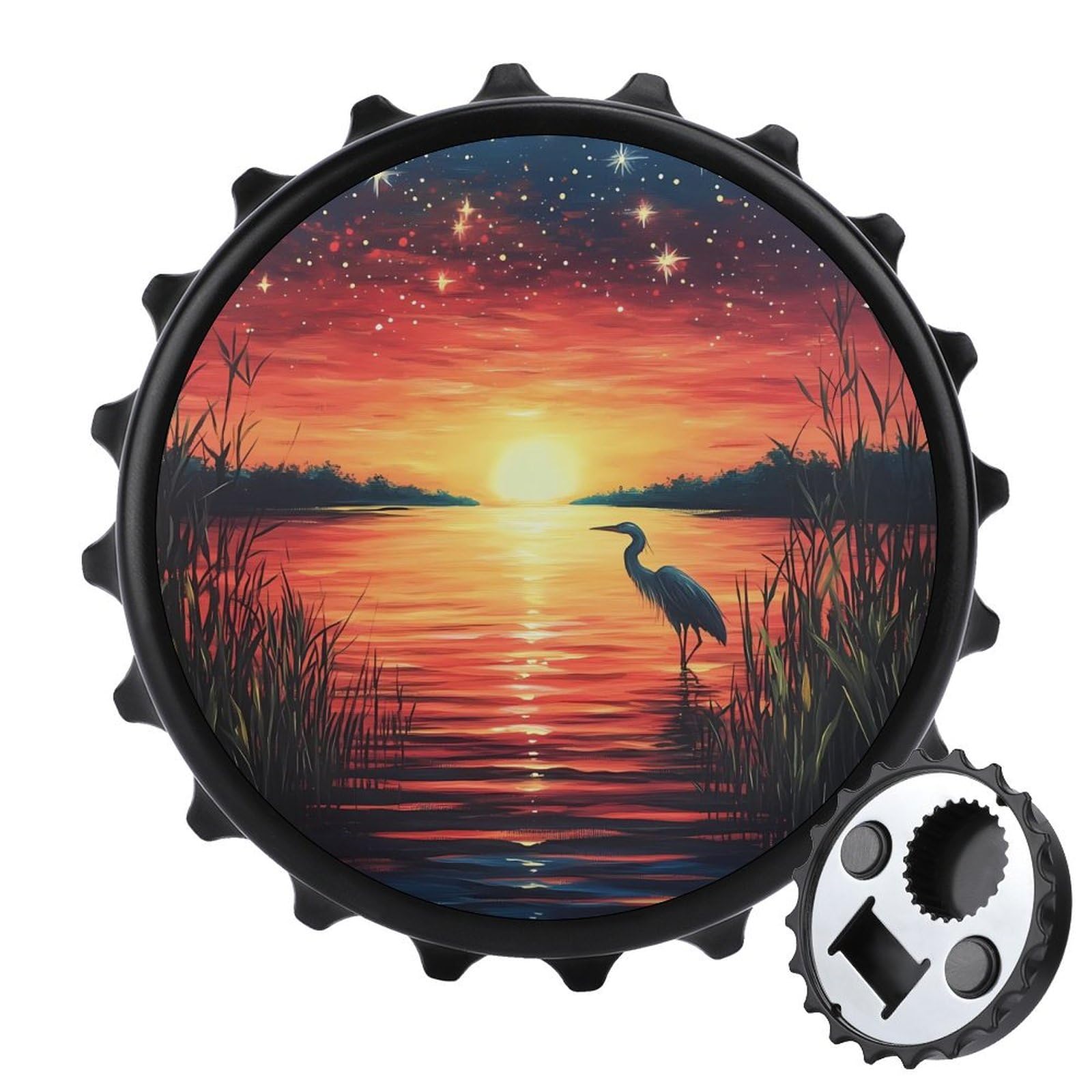 Sunset Heron Bird 2 in 1 Beer Bottle Opener Wall Mount Opener Portable Easy Storage Gift for Men Women Black-style