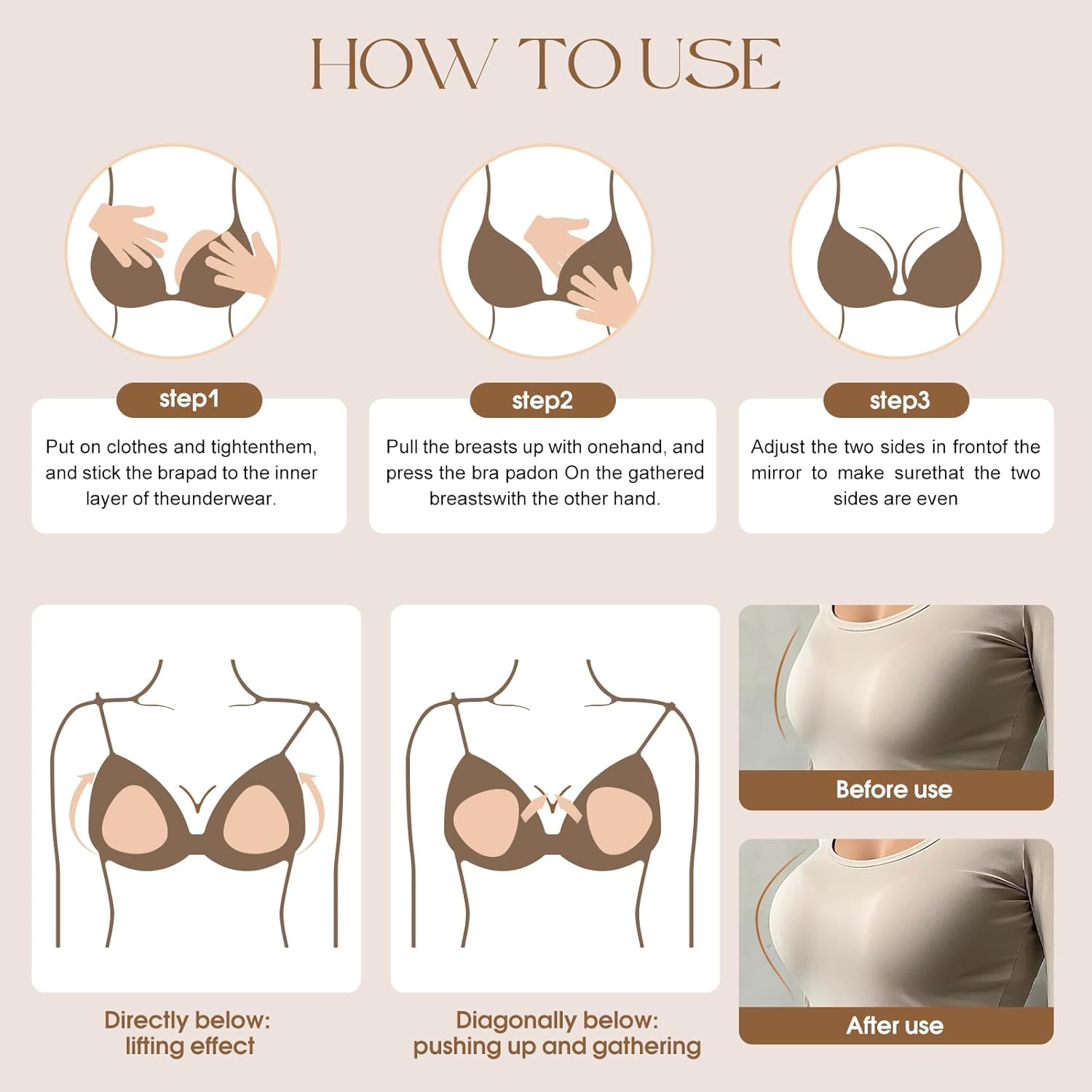 Double Sided Sticky Bra Inserts, Reusable Push Up Adhesive Pads with Padding for Bikini, Swimsuit, Sports Bra - Image 5