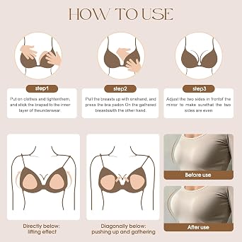 Double Sided Sticky Bra Inserts, Reusable Push Up Adhesive Pads with Padding for Bikini, Swimsuit, Sports Bra
