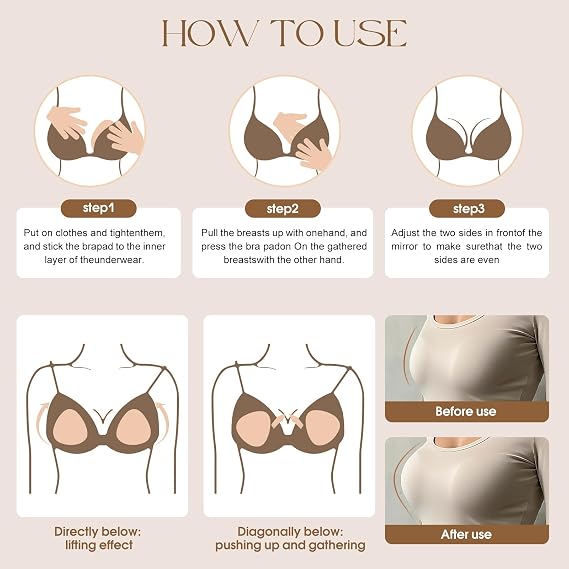 Double Sided Sticky Bra Inserts, Reusable Push Up Adhesive Pads with Padding for Bikini, Swimsuit, Sports Bra