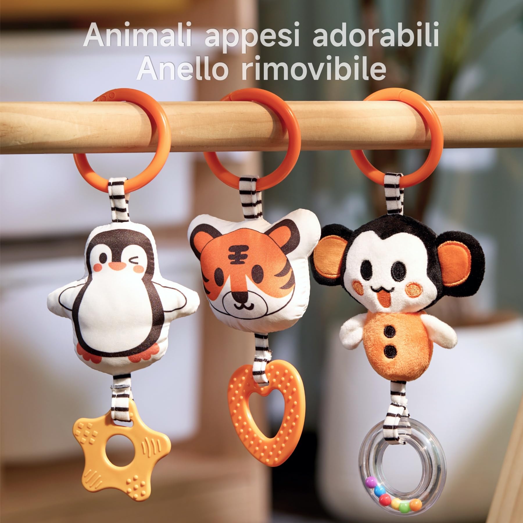TUMAMA Giochi Spirale da Passeggino per Neonato 0 2 3 6 9 12 Mesi, Peluche Bianco e Nero Spiral Passeggini Giocattolo Gioco per Neonati Bambina Ragazzo, Volpe Culla Carrozzina con Sonaglio Teether