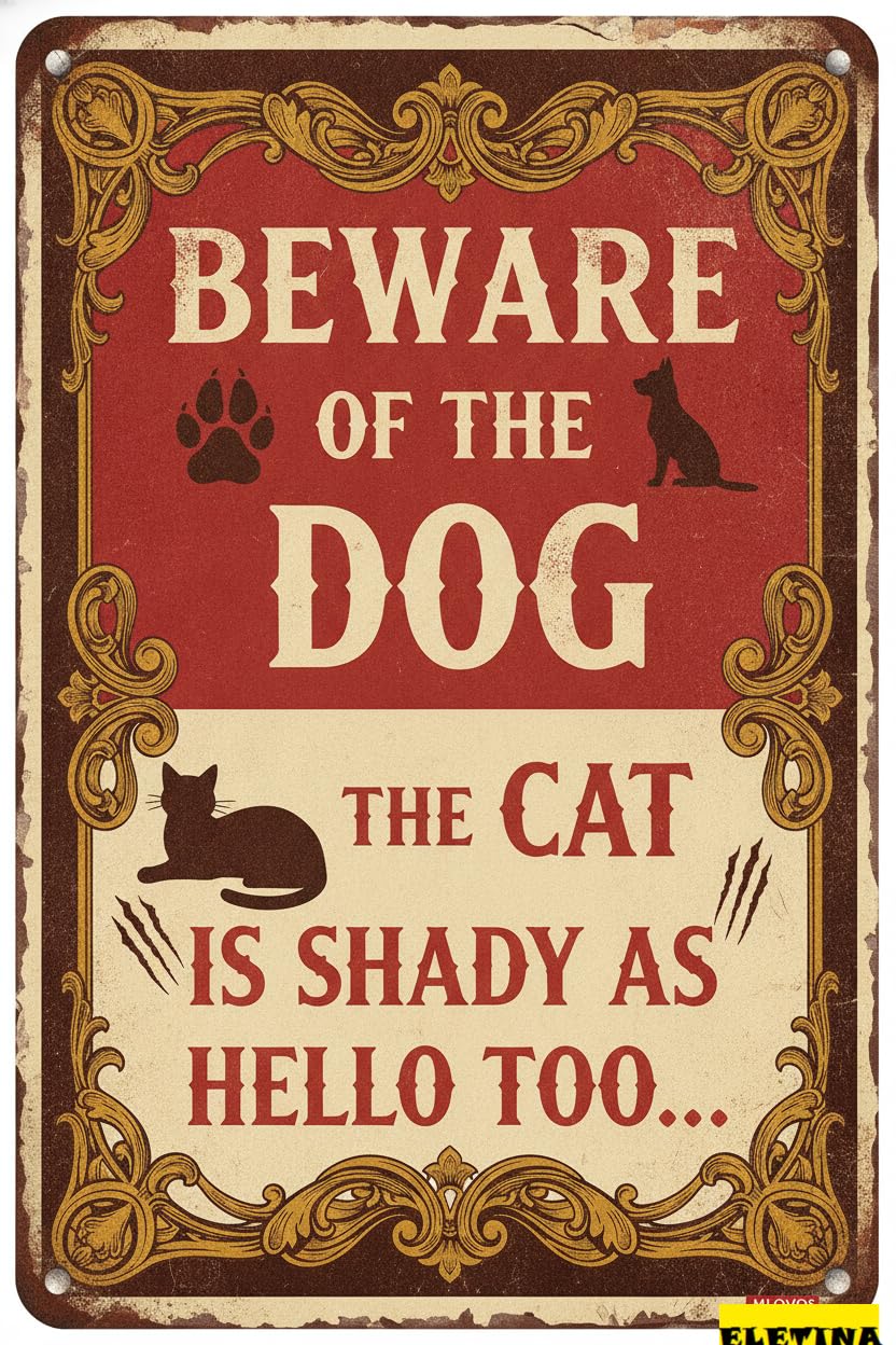 Beware Of Dog Funny Warning Tin Sign, 8x12 Inch Yard