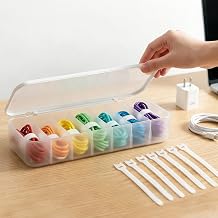 Cable Organizer Box with 7 Wire Ties, 1 Pack Desktop Cord Management Storage Case with Lid, 7 Compartments for Chargers Cables for Office Home Desk Accessories Cords White